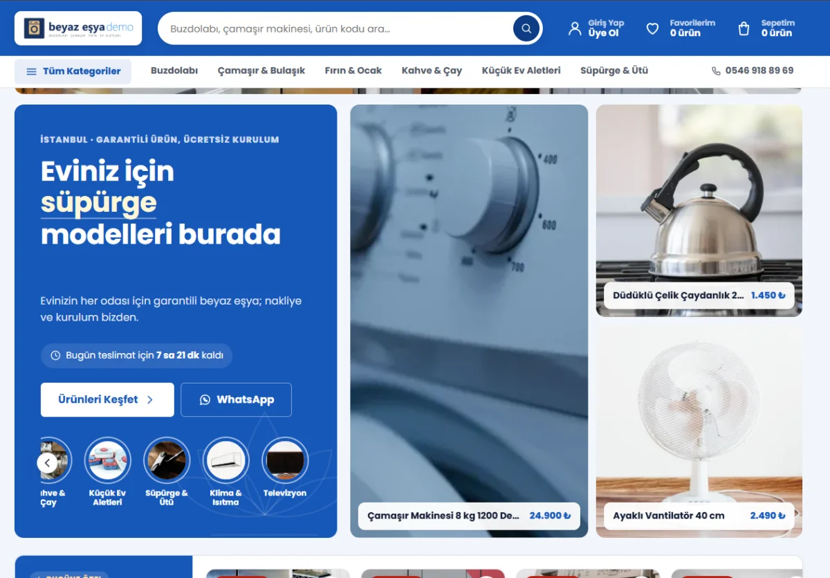 Beyaz Eşya E-Ticaret Yazılımı ekran görüntüsü